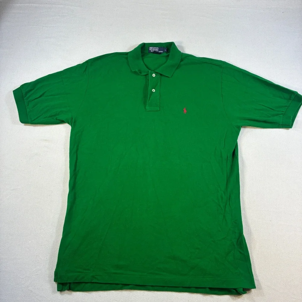 Vintage Polo Ralph Lauren Green Polo Shirt Men's Large Red Pony Logo 100% Cotton